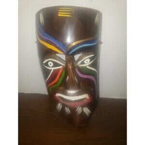 Tribal Hand Carved Wood Mask Vintage Spiritual Folk Art 60's MCM Wall Hanging